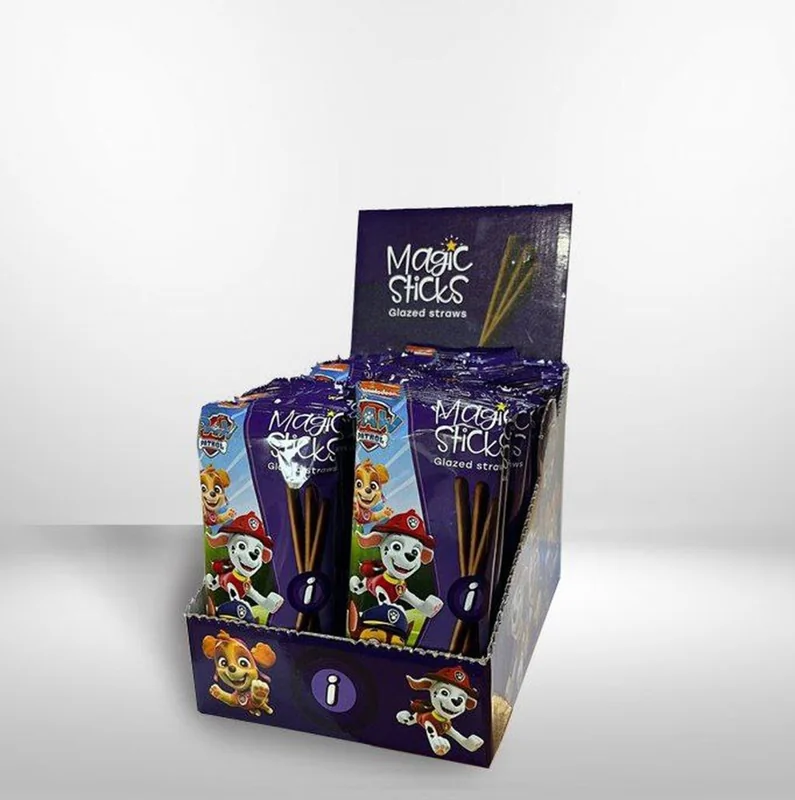 Magic Sticks PAW Patrol — Counter display with 30 packs of 60 g, ready for the checkout shelf.